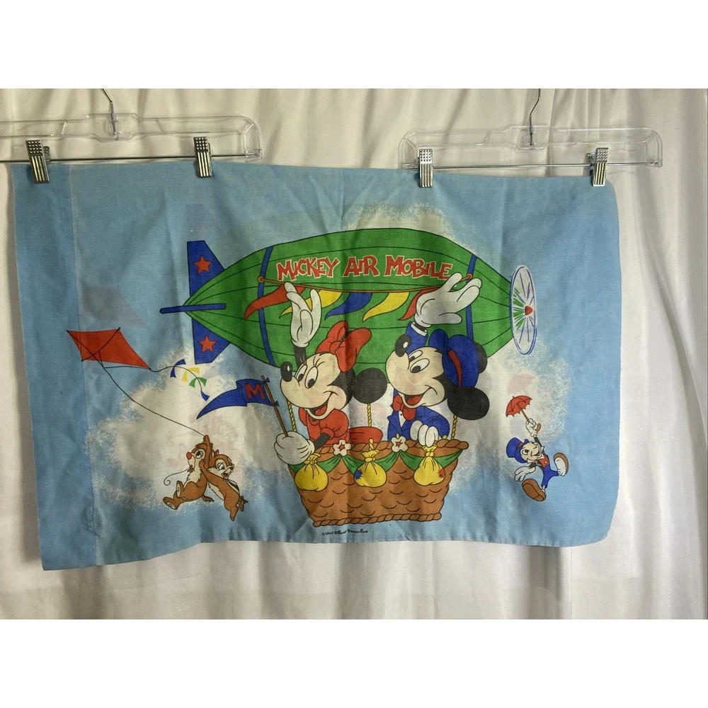 Disney Pillowcase Kids Standard Blue Excellent Mickey Air Mobile Vintage Blimp